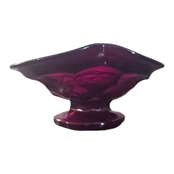 Ruby Red Bowl Trinket Candy Dish Pedestal Wavy Rim 5"X4"X2.5" Tall - Picture 2 of 11